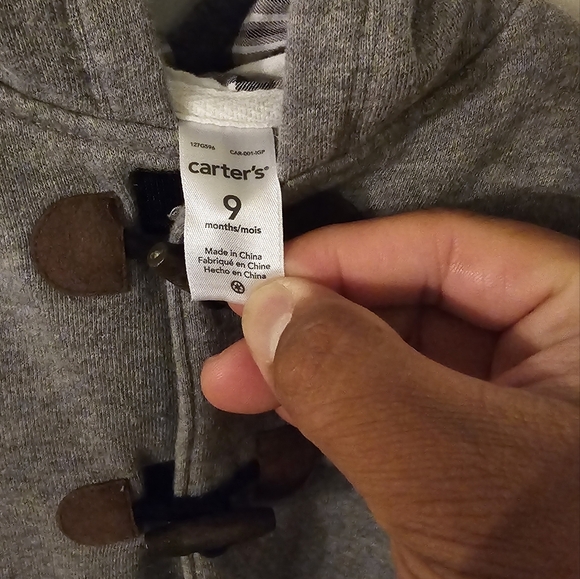 Carter's Baby Boy Grey Toggle Hoodie Size 9M - Picture 3 of 3